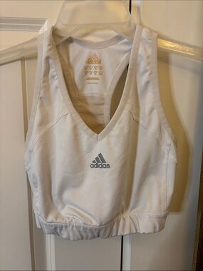 Adidas White V-Neck Racerback Sports Crop Top